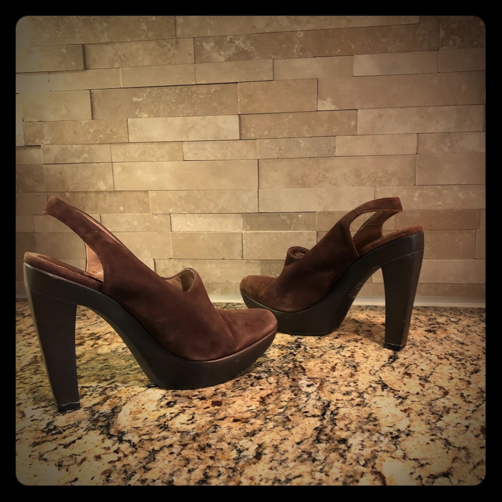 MARNI - Brown Suede Platform Slingback Pumps